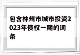 包含林州市城市投资2023年债权一期的词条