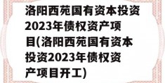 洛阳西苑国有资本投资2023年债权资产项目(洛阳西苑国有资本投资2023年债权资产项目开工)