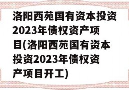 洛阳西苑国有资本投资2023年债权资产项目(洛阳西苑国有资本投资2023年债权资产项目开工)