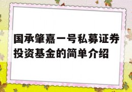 国承肇嘉一号私募证券投资基金的简单介绍