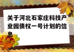 关于河北石家庄科技产业园债权一号计划的信息