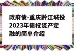 政府债-重庆黔江城投2023年债权资产定融的简单介绍