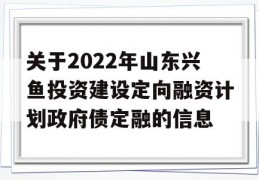 关于2022年山东兴鱼投资建设定向融资计划政府债定融的信息