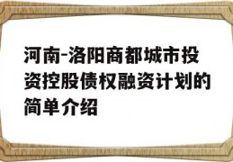 河南-洛阳商都城市投资控股债权融资计划的简单介绍