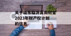 关于山东临沂莒南财金2023年财产权计划的信息