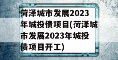 菏泽城市发展2023年城投债项目(菏泽城市发展2023年城投债项目开工)