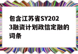 包含江苏省SY2023融资计划政信定融的词条