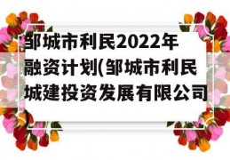 邹城市利民2022年融资计划(邹城市利民城建投资发展有限公司)