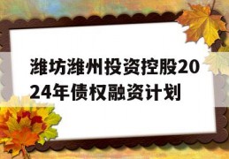 潍坊潍州投资控股2024年债权融资计划