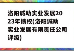 洛阳诚助实业发展2023年债权(洛阳诚助实业发展有限责任公司评级)