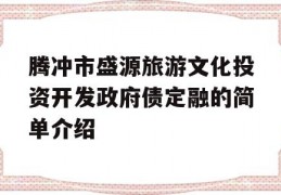 腾冲市盛源旅游文化投资开发政府债定融的简单介绍