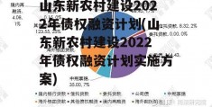 山东新农村建设2022年债权融资计划(山东新农村建设2022年债权融资计划实施方案)