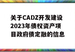 关于CADZ开发建设2023年债权资产项目政府债定融的信息