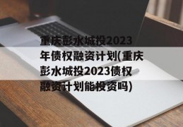 重庆彭水城投2023年债权融资计划(重庆彭水城投2023债权融资计划能投资吗)