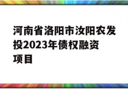 河南省洛阳市汝阳农发投2023年债权融资项目