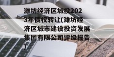 潍坊经济区城投2023年债权转让(潍坊经济区城市建设投资发展集团有限公司评级报告)