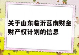 关于山东临沂莒南财金财产权计划的信息