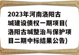 2023年河南洛阳古城建设债权一期项目(洛阳古城整治与保护项目二期中标结果公告)