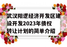 武汉阳逻经济开发区建设开发2023年债权转让计划的简单介绍