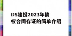 DS建投2023年债权合同存证的简单介绍