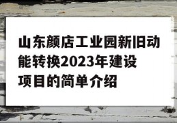 山东颜店工业园新旧动能转换2023年建设项目的简单介绍