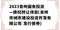 2023青州国有投资—债权转让项目(青州市城市建设投资开发有限公司 发行债券)