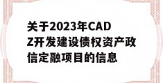 关于2023年CADZ开发建设债权资产政信定融项目的信息