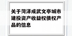 关于菏泽成武文亭城市建投资产收益权债权产品的信息