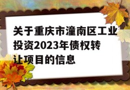 关于重庆市潼南区工业投资2023年债权转让项目的信息