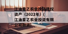 江油星乙农业投资债权资产（2022年）(江油星乙农业投资有限公司融资)