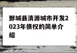 鄄城县清源城市开发2023年债权的简单介绍