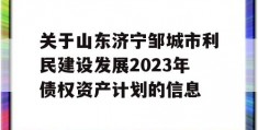 关于山东济宁邹城市利民建设发展2023年债权资产计划的信息