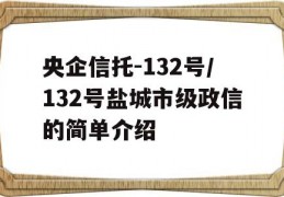 央企信托-132号/132号盐城市级政信的简单介绍