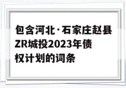 包含河北·石家庄赵县ZR城投2023年债权计划的词条