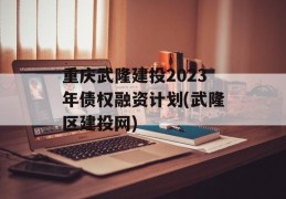 重庆武隆建投2023年债权融资计划(武隆区建投网)