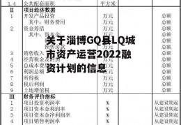 关于淄博GQ县LQ城市资产运营2022融资计划的信息