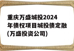 重庆万盛城投2024年债权项目城投债定融(万盛投资公司)