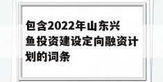 包含2022年山东兴鱼投资建设定向融资计划的词条