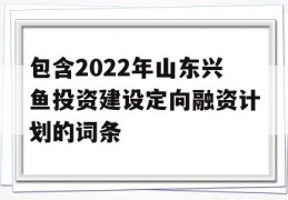 包含2022年山东兴鱼投资建设定向融资计划的词条