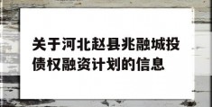 关于河北赵县兆融城投债权融资计划的信息