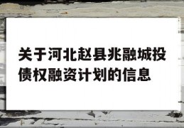 关于河北赵县兆融城投债权融资计划的信息