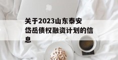 关于2023山东泰安岱岳债权融资计划的信息