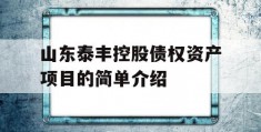 山东泰丰控股债权资产项目的简单介绍