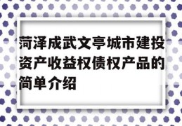 菏泽成武文亭城市建投资产收益权债权产品的简单介绍