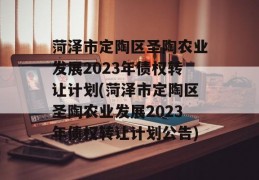 菏泽市定陶区圣陶农业发展2023年债权转让计划(菏泽市定陶区圣陶农业发展2023年债权转让计划公告)