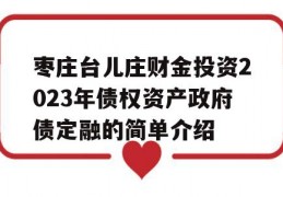 枣庄台儿庄财金投资2023年债权资产政府债定融的简单介绍