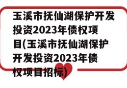 玉溪市抚仙湖保护开发投资2023年债权项目(玉溪市抚仙湖保护开发投资2023年债权项目招标)