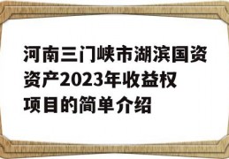 河南三门峡市湖滨国资资产2023年收益权项目的简单介绍