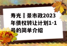 寿光昇景市政2023年债权转让计划1-1号的简单介绍