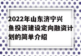 2022年山东济宁兴鱼投资建设定向融资计划的简单介绍